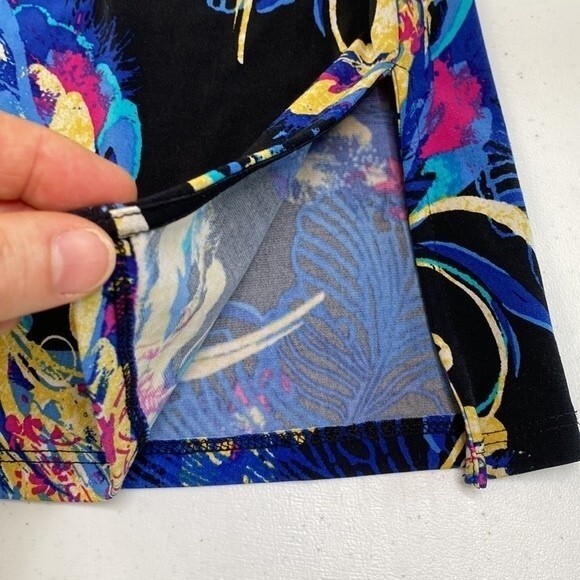 Style & Co Beaded Tunic Top Multicolored Leaves Print 3/4 Sleeve V-Neck Stretchy - Picture 13 of 16